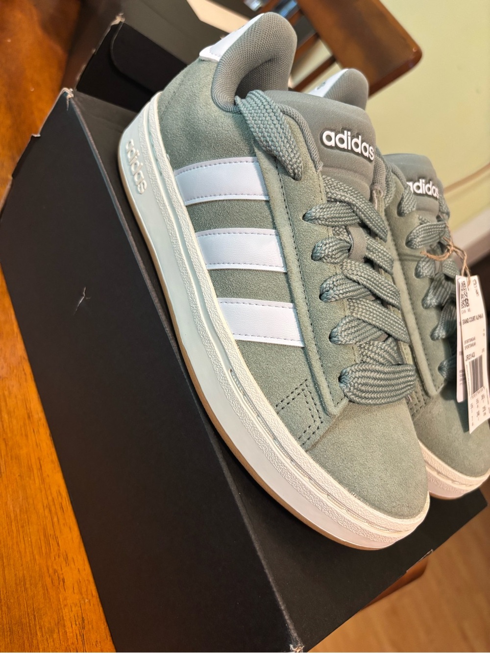 adidas Women's Suede Sneakers in Sage Green with White Stripes